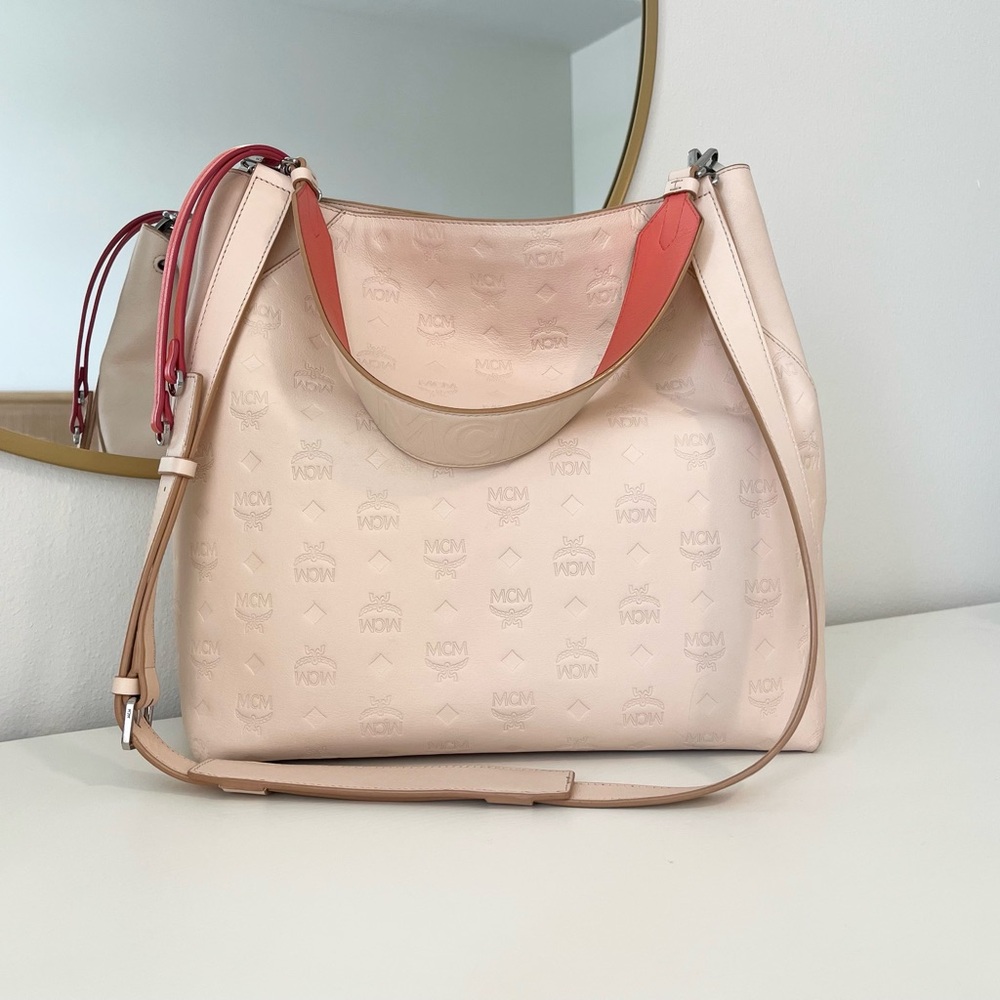 Authentic MCM Embossed Calfskin Large Klara Hobo Bag